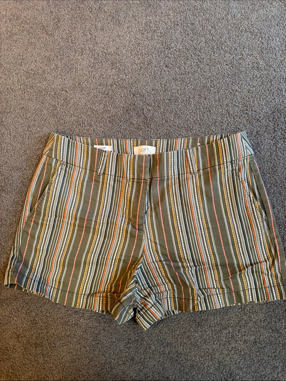 LOFT Olive Multicolor Vertical Stripe Shorts